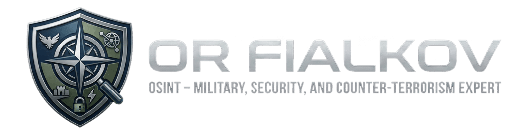 Or Fialkov logo with shield emblem and tagline OSINT, Military, Security, and Counter-Terrorism Expert.